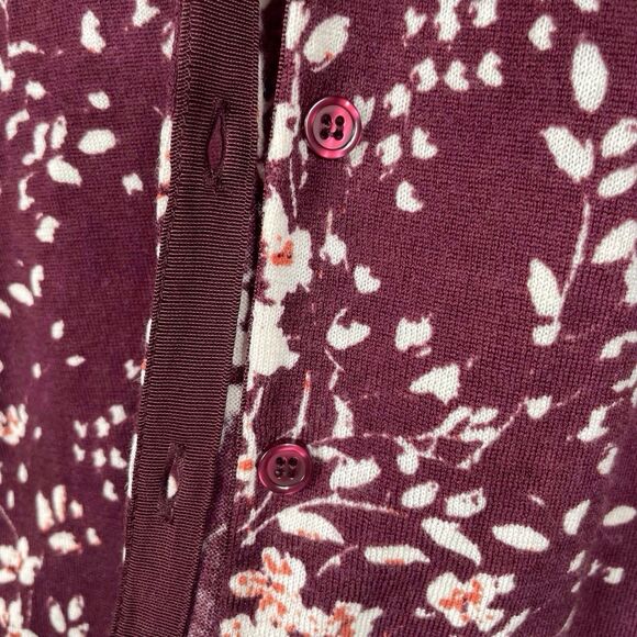GARNET HILL Signature Eco Merino Wool Cardigan Sweater Size XL Floral Red White - Picture 7 of 16